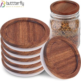 Buttterfly ฝาขวดโหลไม้ ซิลิโคน สีน้ําตาล ใช้ซ้ําได้ เป็นมิตรกับสิ่งแวดล้อม 85 มม. 70 มม. 2 ชิ้น