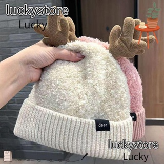 Lucky Beanies หมวกบีนนี่ ผ้าถักหนา ให้ความอบอุ่น สีพื้น น่ารัก สําหรับผู้หญิง