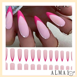 Alma เล็บปลอมแฟชั่น สีชมพู สีแดง ถอดออกได้ DIY