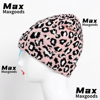 Maxg หมวกถัก ลายเสือดาว ฤดูใบไม้ร่วง ฤดูหนาว ลําลอง ฮิปฮอป Skullcap