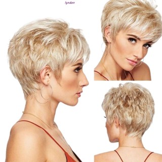 Lyndon วิกผมสั้น สังเคราะห์ สีบลอนด์ Pixie Cut วิกผมต่อผม ขนปุย แฟชั่น มองไม่เห็น แม่ ผู้หญิง ใช้ทุกวัน