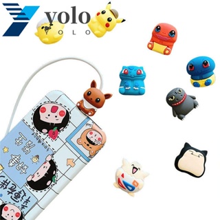 Yolo ตัวป้องกันสายเคเบิล สําหรับโทรศัพท์ Pikachu Jenny Turtle สายชาร์จ สายเคเบิลข้อมูล ที่ม้วนสายเคเบิล USB