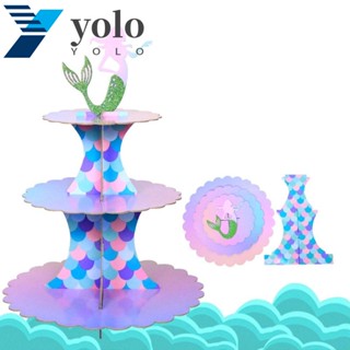 Yolo ชั้นวางเค้ก ลายยูนิคอร์น กระดาษ สําหรับวางโชว์ขนมหวาน เด็กทารก อาบน้ํา