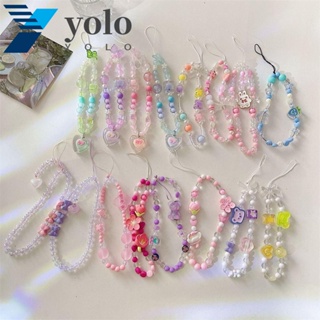 Yolo สายคล้องโทรศัพท์มือถืออะคริลิค ประดับลูกปัดดอกไม้ ป้องกันการสูญหาย สําหรับผู้หญิง