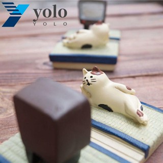 Yolo ที่วางโทรศัพท์มือถือเรซิ่น ลายการ์ตูนแมวขี้เกียจน่ารัก แฮนด์ฟรี สําหรับดูทีวีตั้งโต๊ะ