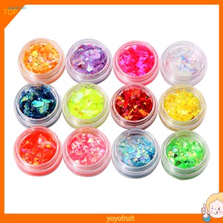 Yof ผงกลิตเตอร์อะคริลิค ชิมเมอร์ สําหรับตกแต่งเล็บ 12 สี