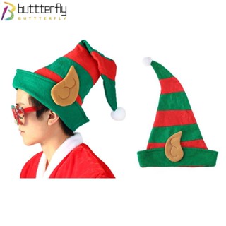 Buttterfly หมวกซานต้า ลายทาง สีแดง และสีเขียว ทนทาน สําหรับปาร์ตี้คริสต์มาส 2 ชิ้น