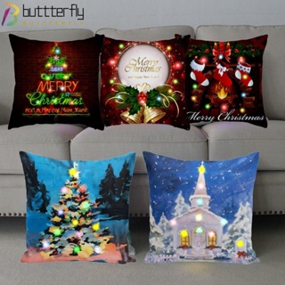 Buttterfly ปลอกหมอน ผ้ากํามะหยี่ขนนิ่ม ลายคริสต์มาส มีไฟ Led สําหรับตกแต่งบ้าน โซฟา