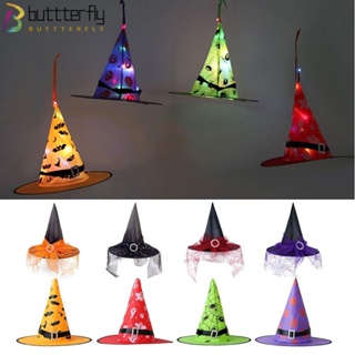 Buttterfly หมวกแม่มด พร้อมไฟ LED สร้างสรรค์ สําหรับแขวนตกแต่งปาร์ตี้ฮาโลวีน