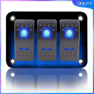 [dolity] แผงสวิตช์โยก เปิด ปิด 3 Gang 5 Pin อะลูมิเนียม LED สีฟ้า