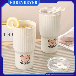 Summer Bear Double Drinking Cup Portable Plastic Water Cup Office Tea Cup Car Coffee Cup Portable Outdoor Water Bottle fore