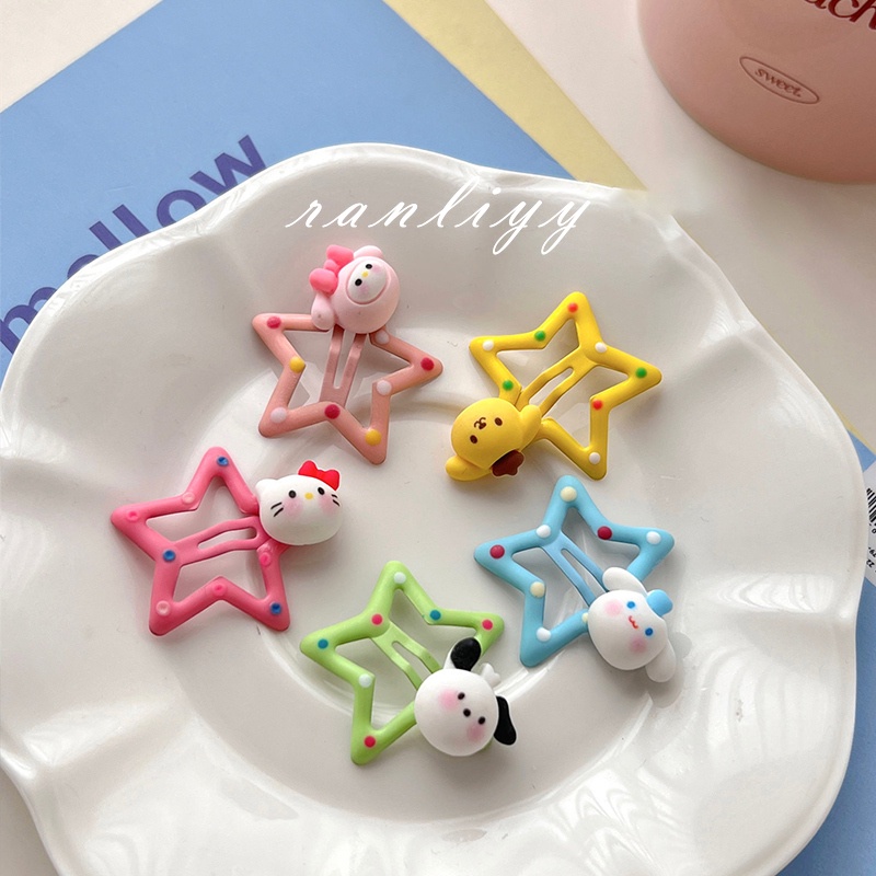 ส่งเร็ว กิ๊บติดผมซานริโอ้การ์ตูนน่ารักรูปดาวห้าแฉกลายจุดที่มีสีสันละเอียดอ่อนเกาหลีสำหรับผู้หญิงเครื่องประดับผม-Ranliyy