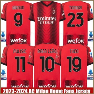 Qy 2023-2024 เสื้อยืด แขนสั้น พิมพ์ลาย AC Milan Home Giroud Pulisic Leao Tomori Theo พลัสไซซ์