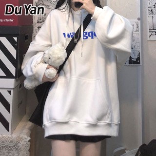 Du Yan เสื้อกันหนาว ผ้าฟลีซ มีฮู้ด สีชมพู สําหรับผู้หญิง