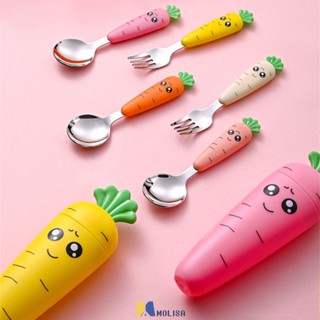 การ์ตูนแครอทช้อนเด็กช้อนข้าวช้อนสั้นน่ารักชุดช้อนส้อมเด็กสแตนเลส MOLISA