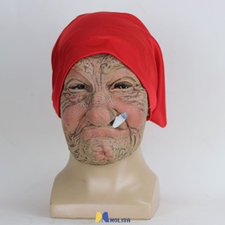 สูบบุหรี่ Granny Mask Latex Headgear คอสเพลย์ฮาโลวีน Masquerade Props รอบ MOLISA