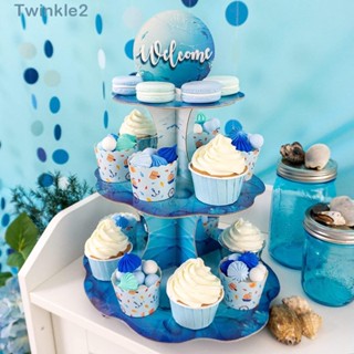 Twinkle ขาตั้งคัพเค้ก สีฟ้า 15.8 X 12.8 นิ้ว กระดาษแข็ง 3 ชั้น สําหรับตกแต่งเค้กวันเกิด