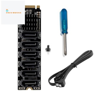 การ์ดไรเซอร์ M.2 MKEY PCI-E M.2 NVME เป็น SATA3.0 PCIE เป็น SATA 6Gpbsx6 พอร์ต ASM1166 รองรับฟังก์ชั่น PM