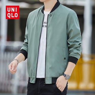 Uniqlo เสื้อแจ็กเก็ตลําลอง คอกลม แบบบาง แฟชั่นฤดูใบไม้ผลิ สําหรับผู้ชายวัยกลางคน