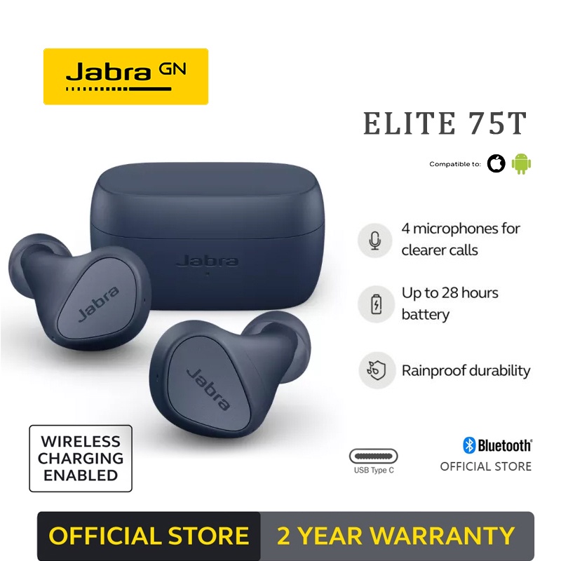 Jabra Elite 75T หูฟังบลูทูธ Wireless Earbuds หูฟังตัดเสียงรบกวน หูฟังทำงาน หูฟังประชุมไร้สาย Jabra หูฟังบลูทูธ