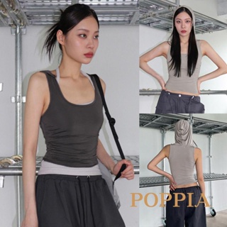 Poppia- เสื้อกล้าม แขนกุด มีฮู้ด สีพื้น แฟชั่นฤดูร้อน สไตล์สตรีท สําหรับผู้หญิง