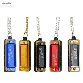 【DREAMLIFE】Mini Harmonica Necklace Metal Tones 8 1.38" X 0.51" For Kids Holes 4