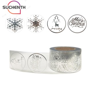 Suchenth สติกเกอร์ฉลาก ใส ลายเกล็ดหิมะ ทรงกลม สีเงิน สําหรับติดตกแต่งการ์ด งานแต่งงาน ปาร์ตี้คริสต์มาส 500 ชิ้น