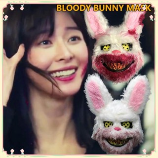 Bloody Plush Bunny Mask Halloween Ghost Festival Mask Realistic Bloody Headgear Performance Prop Halloween Horror Mask 【sunny】