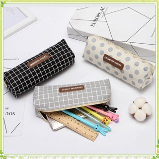 Ins Style Simple Pencil Case Polkadots Checked Pencil Bag ทนทานเครื่องเขียนนักเรียนความจุขนาดใหญ่กล่องใส่ปากกาโรงเรียนกระเป๋าเก็บเครื่องเขียน