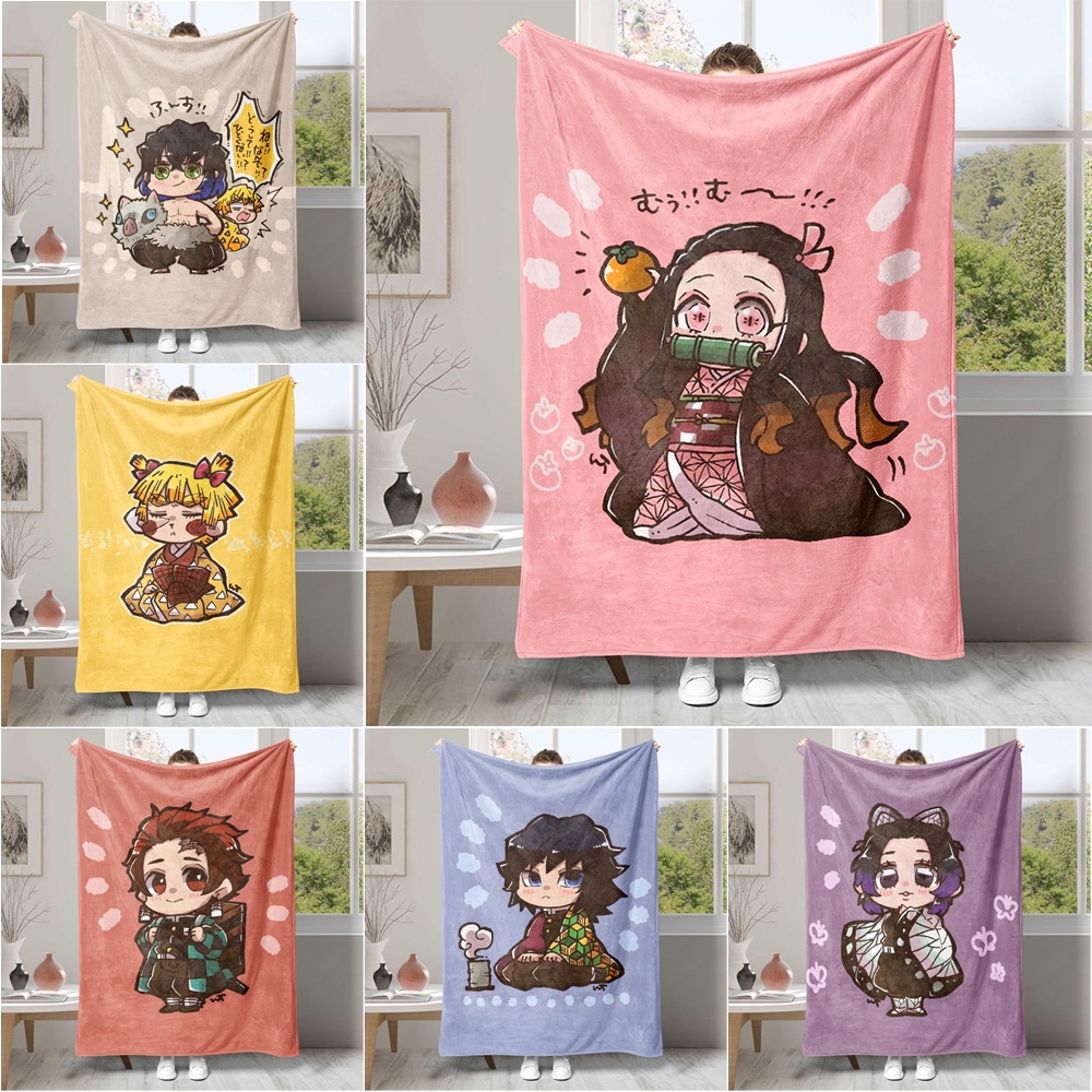 ผ้าห่มสักหลาด พิมพ์ลายอนิเมะ Demon Slayer Kamado Tanjirou & Kamado Nezuko เหมาะกับของขวัญ สําหรับคน