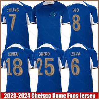 เสื้อกีฬาแขนสั้น ลายทีม Chelsea Home Jersey Caicedo Sterling Nkunku Sliva Enzo HQ1 2023-2024 พลัสไซซ์ QH1