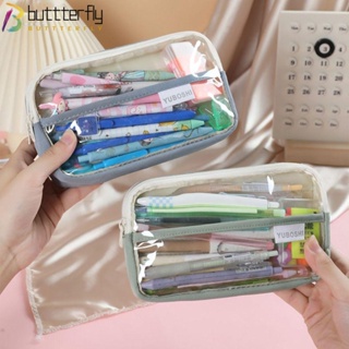 Buttterfly กระเป๋าดินสอ กระเป๋าเครื่องเขียน ผ้าแคนวาส PVC ใส หลายชั้น จุของได้เยอะ สําหรับเด็ก