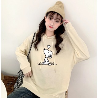 เสื้อกันหนาวลําลอง แขนยาว มีฮู้ด แบบบาง ลาย Snoopy แฟชั่นฤดูใบไม้ร่วง สําหรับผู้หญิง