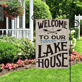 ธงแบนเนอร์ ผ้าฝ้าย ผ้าลินิน ลาย Welcome To Our Lake House สําหรับแขวนตกแต่งบ้าน สวน ในร่ม กลางแจ้ง 1 ชิ้น