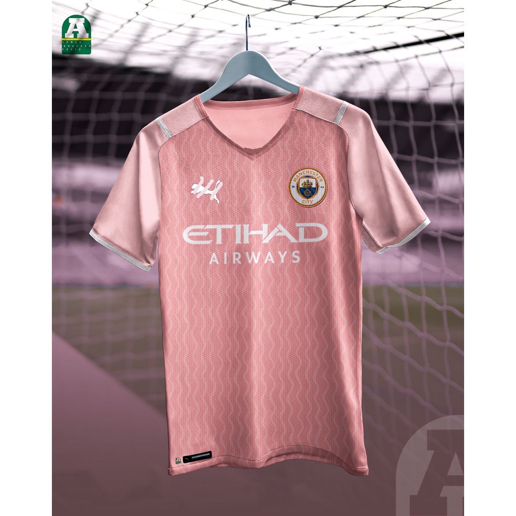 เสื้อกีฬาแขนสั้น ลายทีมฟุตบอล MANCHESTER CITY KIT 2223 2022 2023 ชุดเยือน สีชมพู