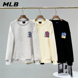 Mlb NY ของแท้ 100% เสื้อกันหนาว ผ้าฝ้ายถัก คอกลม พิมพ์ลายโลโก้ ขนาดใหญ่ สําหรับผู้ชาย และผู้หญิง