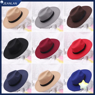 Jeanlan Fedora หมวกผ้าขนสัตว์ แฟชั่นฤดูใบไม้ร่วง ฤดูหนาว สําหรับเต้นรํา การแสดงบนเวที ปาร์ตี้คาวบอย