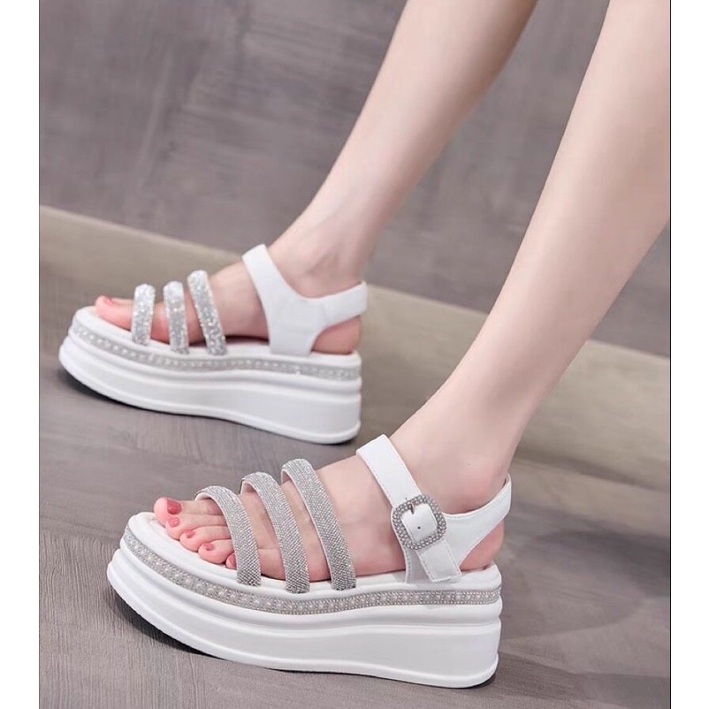 พร้อมส่งจากไทย NEW รุ่น TX483 รองเท้าแตะแฟชั่น รองเท้าส้นตึก แบบเปิดเท้า สูง5cm  ใส่แล้วสวย Size 35-39