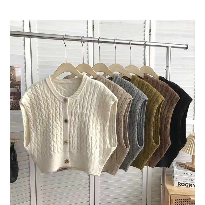 Balamy เสื้อคาร์ดิแกนกันหนาว คอกลม แขนกุด ผ้าถัก สไตล์เรโทร แฟชั่นฤดูใบไม้ร่วง และฤดูหนาว สําหรับผู้หญิง