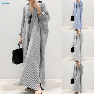 【HODRD】Womens Dress Cotton Linen Long Sleeve Long Tops Tunic Maxi Kaftan Dress【Fashion】