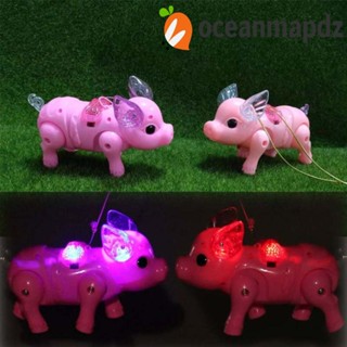 Oceanmapdz ของเล่นฟิกเกอร์หุ่นยนต์เดินเล่น รูปหมู ใช้แบตเตอรี่ สีชมพู สําหรับเด็ก