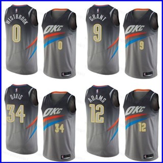 เสื้อกีฬาบาสเก็ตบอลแขนกุด ลายทีม Thunder Grant Westbrook Davis Adams GP1 NBA PG1 สีเทา สไตล์คลาสสิก