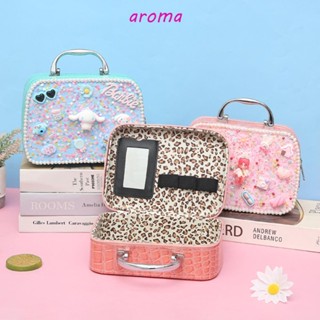 Aroma กระเป๋าเครื่องสําอาง หนัง PU ลายแมวน่ารัก พร้อมกาว สําหรับเด็กผู้หญิง