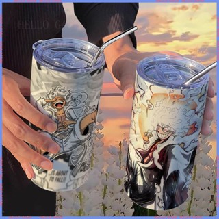 [Anime Peripheral Limited Water Cup] กระติกน้ําร้อน ลายการ์ตูนอนิเมะ One Piece Nika พร้อมหลอด แบบพกพา คุณภาพสูง สําหรับนักเรียน