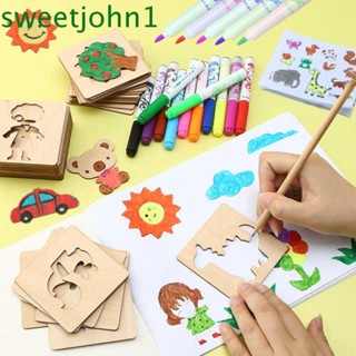 Sweetjohn แผ่นแม่แบบไม้ ฉลุลาย สร้างสรรค์ DIY ของเล่นเสริมการเรียนรู้ สําหรับเด็ก