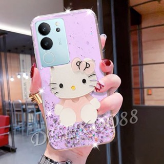 ใหม่ พร้อมส่ง เคสโทรศัพท์มือถือนิ่ม ลายการ์ตูนแมวสีชมพูน่ารัก พร้อมกระจกขาตั้ง สําหรับ VIVOV29 VIVO V29 5G 2023