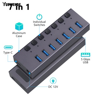 Yue.z ฮับ Usb 3.0 ความเร็วสูง 7 พอร์ต Usb 3.0 พร้อมสวิตช์เปิด ปิด สําหรับ Pc Ps4 และตัวบ่งชี้การถ่ายโอนข้อมูล และชาร์จเร็ว