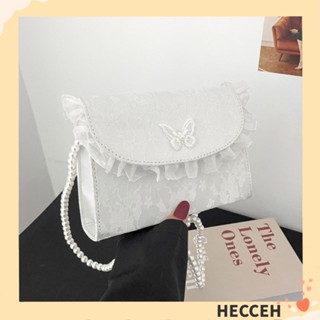 Hecceh กระเป๋าสะพายไหล่ สะพายข้าง หนัง PU ทรงสี่เหลี่ยม แต่งสายโซ่ ประดับไข่มุก แต่งลูกไม้ ขนาดเล็ก คุณภาพสูง สไตล์วินเทจ สําหรับสตรี