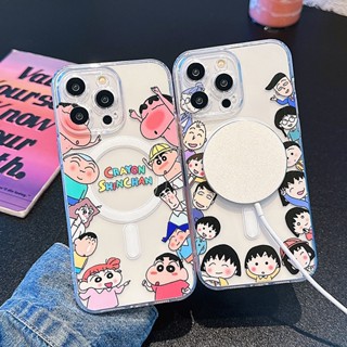 เคสนิ่ม แบบใส ลายการ์ตูนน่ารัก แม่เหล็กดูด สําหรับ iPhone 14 13 12 11 Pro Max