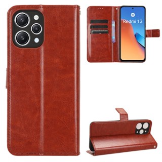 เคสโทรศัพท์หนัง PU ฝาพับ พร้อมช่องใส่บัตร และสายคล้อง หรูหรา สําหรับ Redmi 12 5G